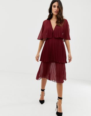 red tiered midi dress