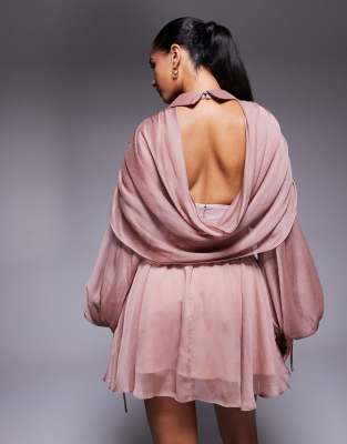 ASOS DESIGN soft plunge mini shirt dress with corset detail and drape back  in terracotta