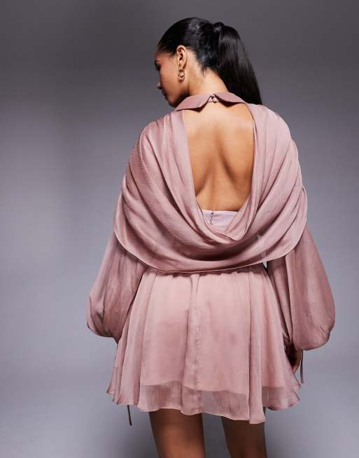 ASOS DESIGN soft plunge mini shirt dress with corset detail and drape back in terracotta