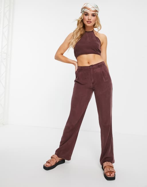ASOS DESIGN soft 'relaxed' dad pant in mahogany - part of a set