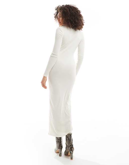 ASOS DESIGN soft rib button up maxi dress in cream | ASOS