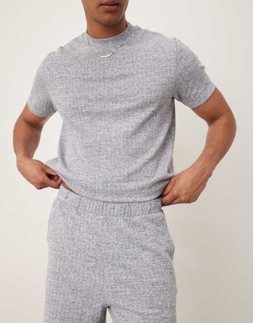 ASOS DESIGN soft rib lounge set with T-shirt and shorts in blue