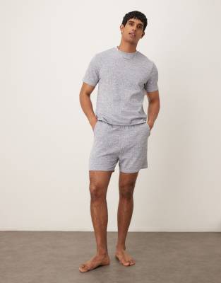 ASOS DESIGN soft rib lounge set with t-shirt and shorts in grey - MBLUE