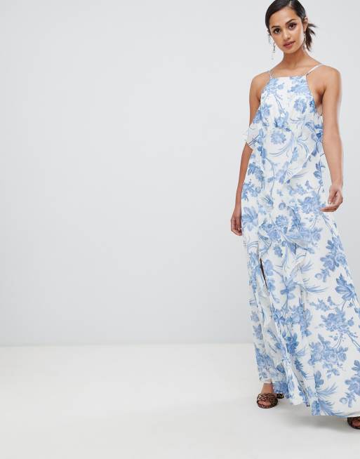 Asos blue floral maxi dress sale