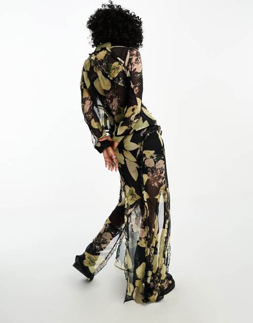 ASOS DESIGN soft ruffle maxi skirt in yellow floral - part of a set, 2 of 4
