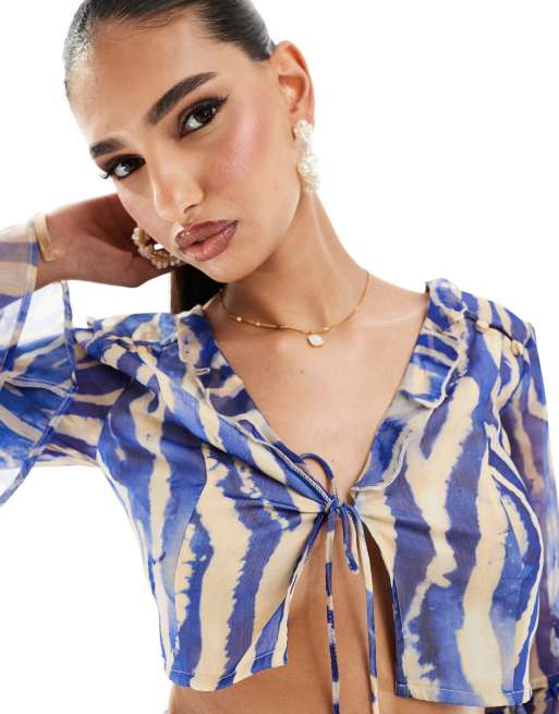 ASOS DESIGN soft ruffle top co ord in blue zebra print ASOS