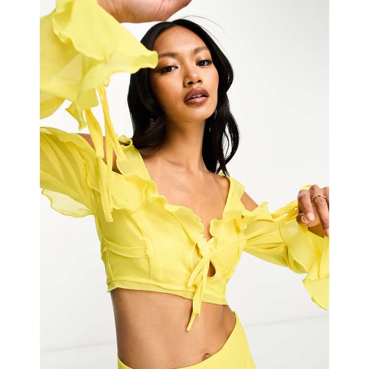 Yellow ruffle cheap top zara