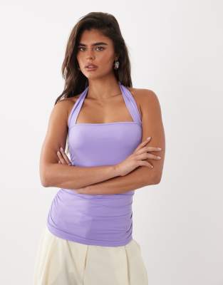 Asos Design Soft Scoop Lace Trim Tank Top In Purple