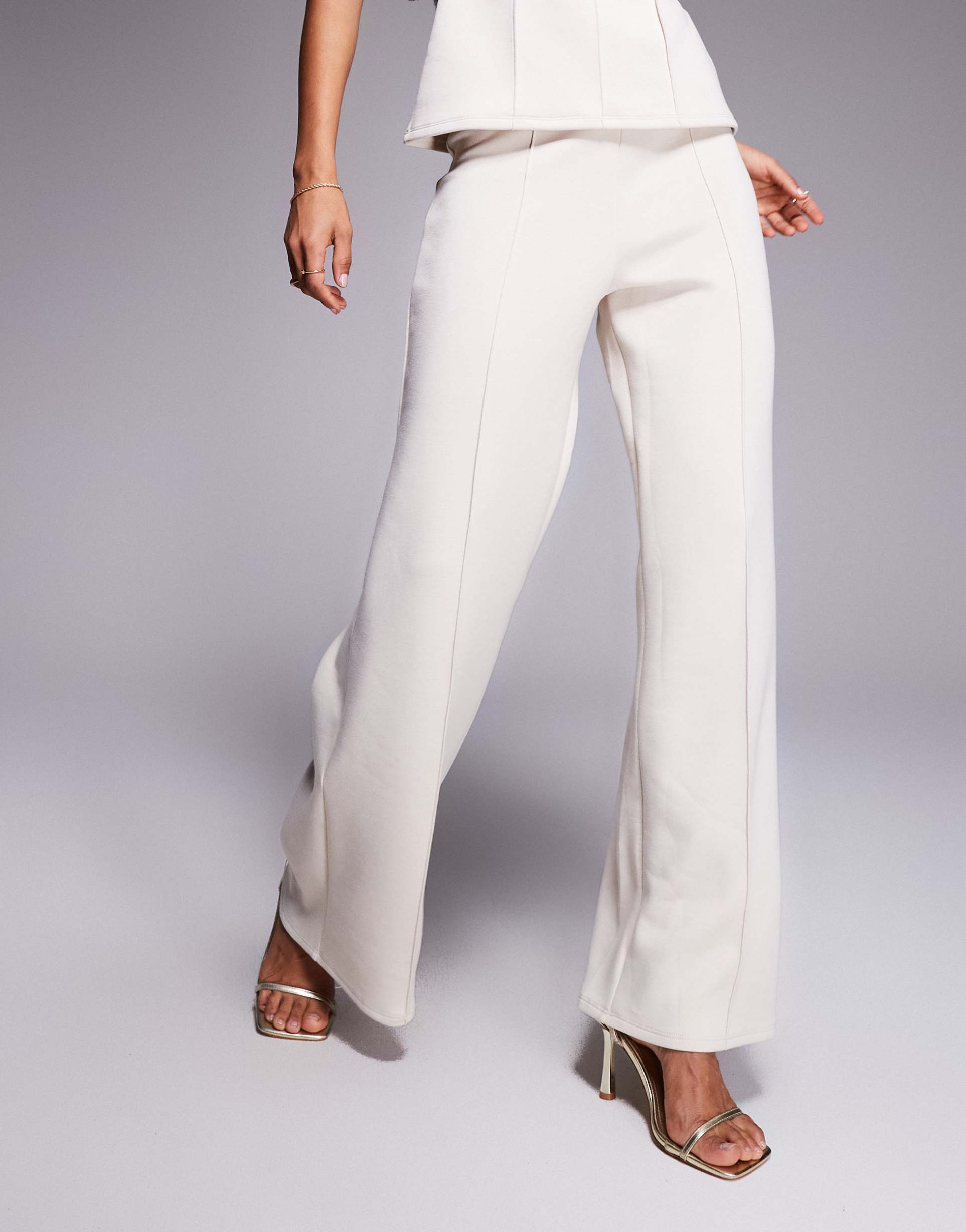 asos design soft seamed wide leg pants in cream - part of a set