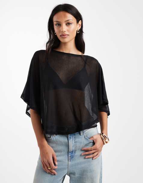ASOS DESIGN soft semi sheer cape in black - view 1