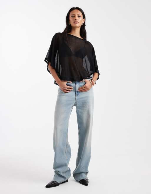 ASOS DESIGN soft semi sheer cape in black, 2 of 4
