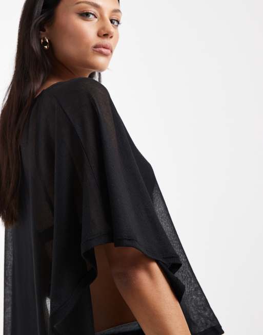 ASOS DESIGN soft semi sheer cape in black, 4 of 4