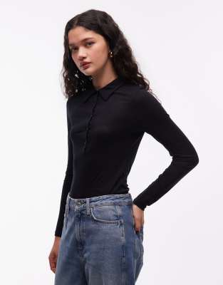 Asos Design Soft Semi Sheer Long Sleeve Shirt In Black