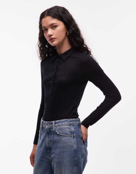 ASOS DESIGN soft semi sheer long sleeve shirt in black - view 1