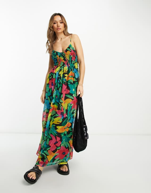 ASOS DESIGN soft shirred cami midi sundress in blurred floral print