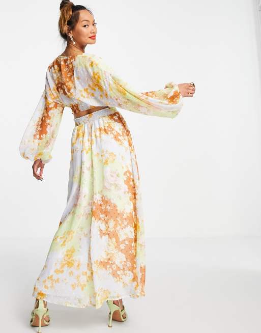ASOS DESIGN soft shirred waist open back maxi dress in mixed patch floral print dobby, 3 of 4