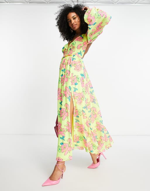 Yellow floral hot sale maxi dress