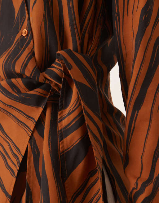ASOS DESIGN soft shirt with drape front and tie in abstract print (part of a set), 2 of 4