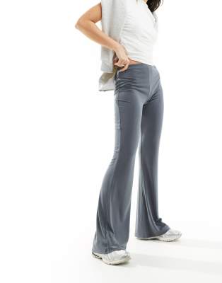 Asos Design Soft Slinky Flare Pants In Gray