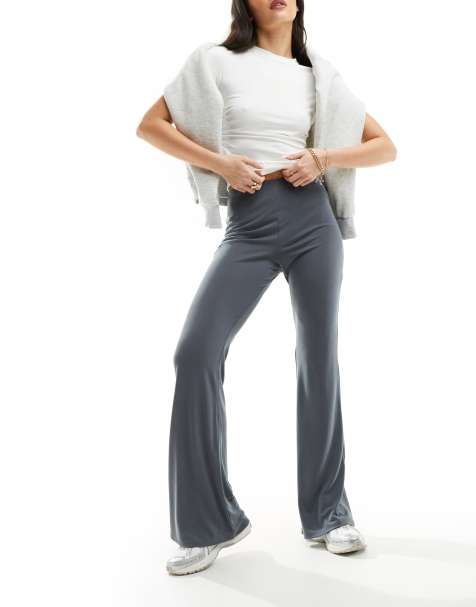 ASOS DESIGN soft slinky flare trouser in charcoal - view 1