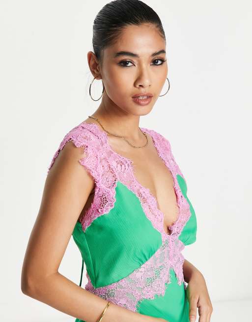 open lace back dress Green Tulle A Line Prom Dresses WIth Flowers, MP1051 main image 0