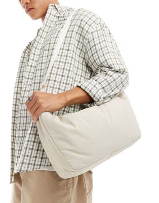 soft slouch cross body bag in ecru-White