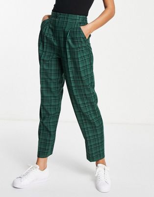 ASOS DESIGN soft slouch mom trouser in green check