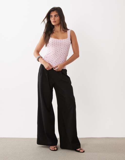 ASOS DESIGN soft square dobby lace vest in pink spot, 2 of 4