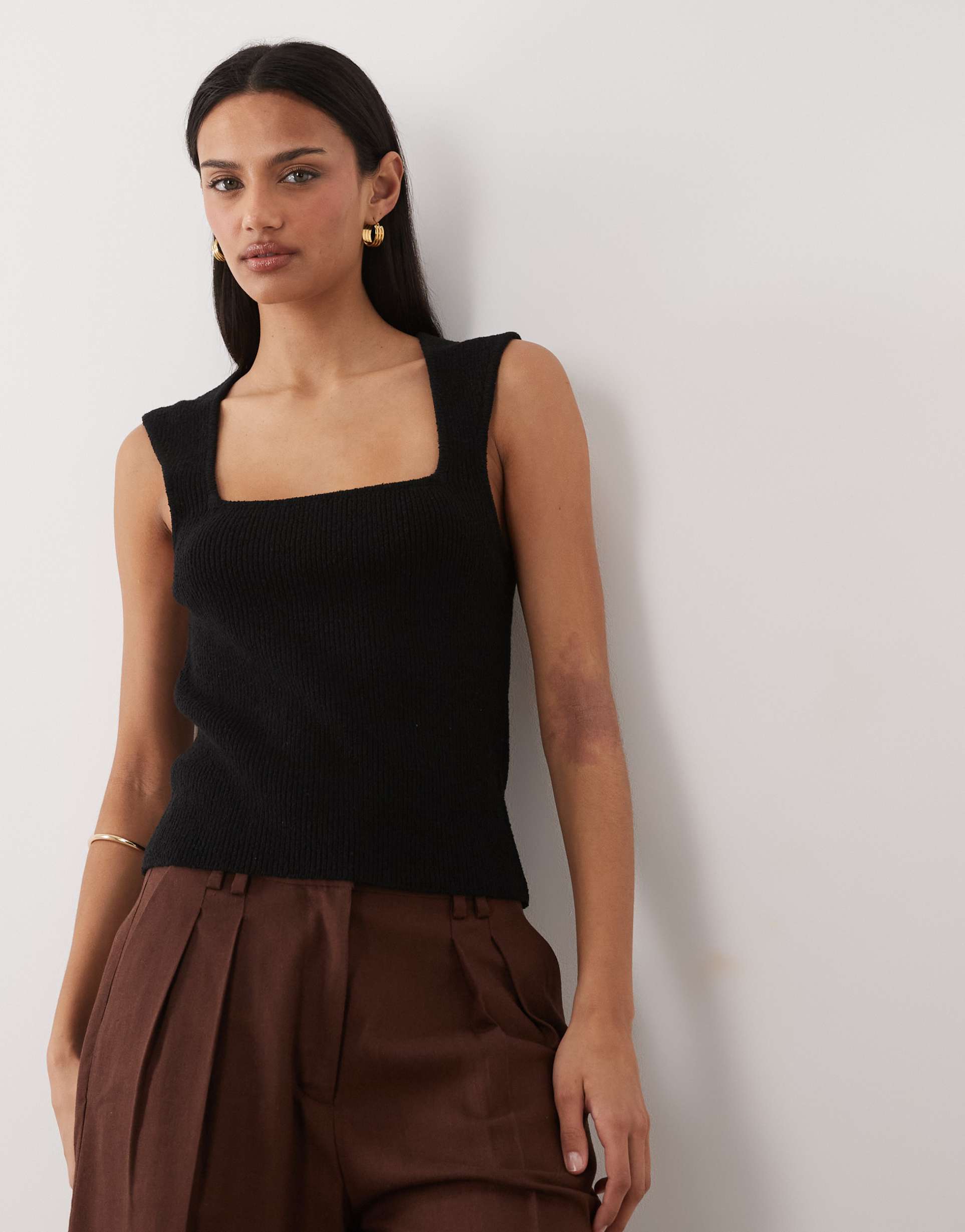 asos design soft square textured cami in black