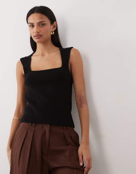 ASOS DESIGN soft square textured cami in black