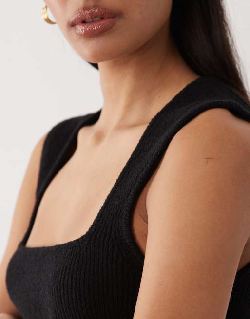 ASOS DESIGN soft square textured cami in black, 3 of 4
