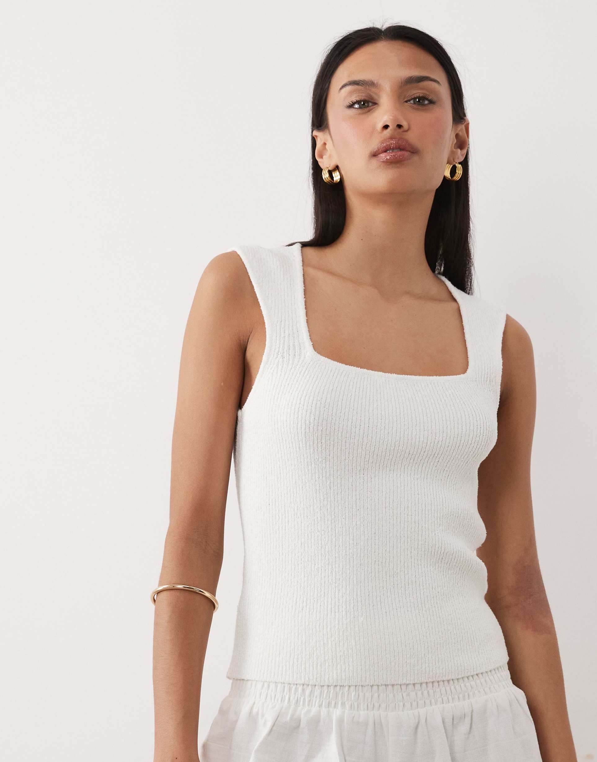 asos design soft square textured cami in white