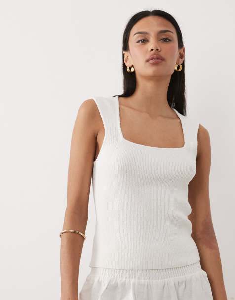 ASOS DESIGN soft square textured cami in white