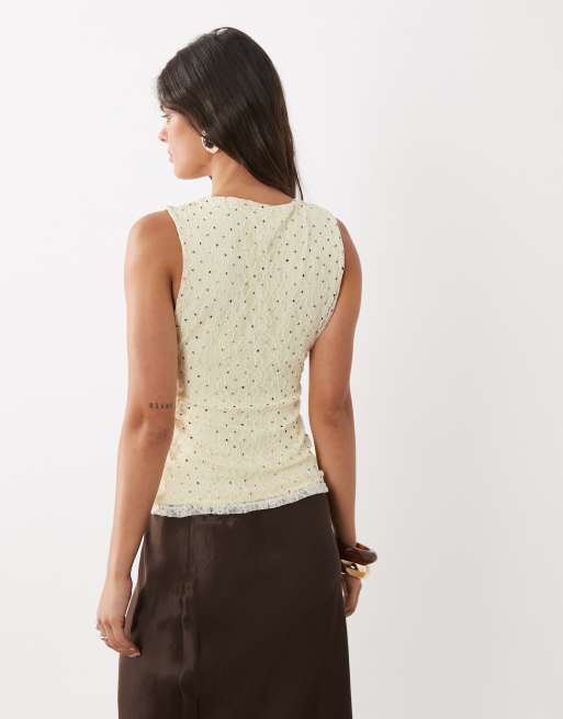ASOS DESIGN soft square textured lace tank top in yellow spot, 3 of 4