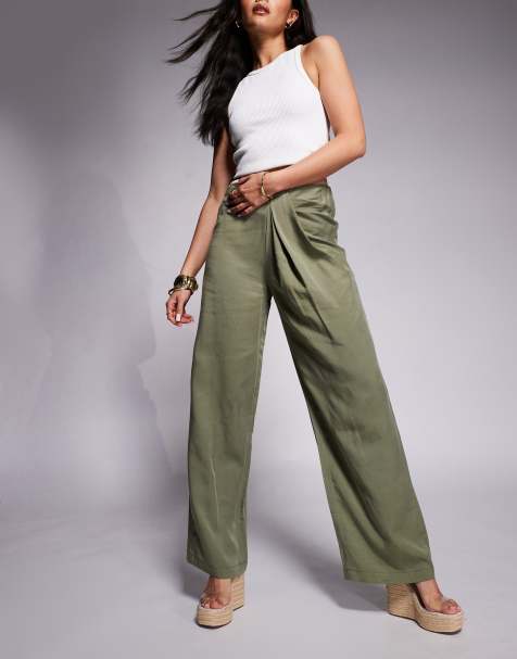 ASOS DESIGN soft straight leg pants with drape waist detail in olive - view 1