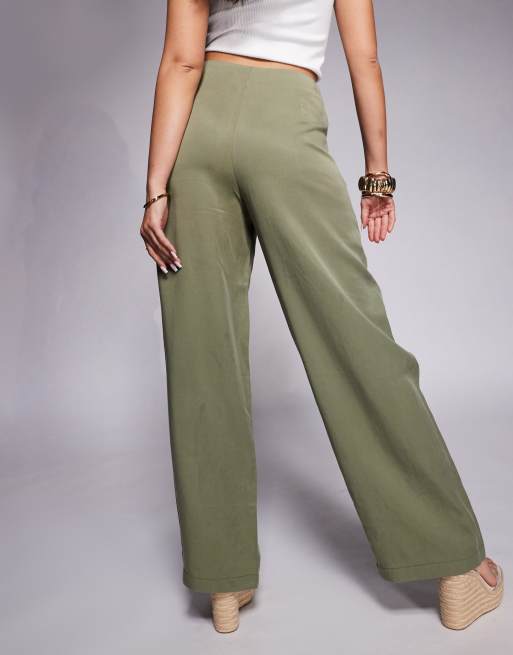 ASOS DESIGN soft straight leg pants with drape waist detail in olive, 4 of 5