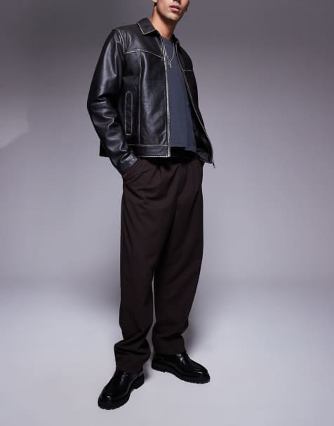 ASOS DESIGN soft tailored balloon fit trousers in brown - view 1
