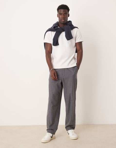 ASOS DESIGN soft tailored balloon fit trousers in grey check - view 1