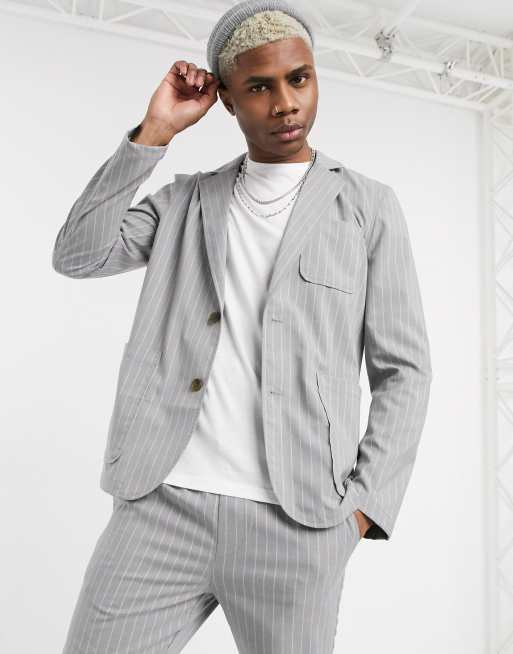  ASOS DESIGN two-piece with square pockets in gray pinstripe, 2 of 3