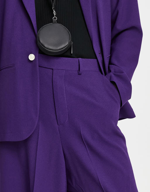 ASOS DESIGN soft tailored extreme wide leg suit trousers in dark purple crepe , 3 of 4