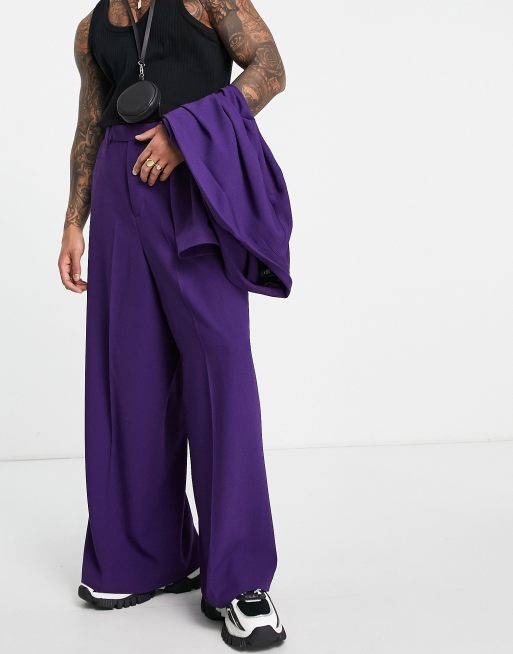 Plus Size Purple Wide Leg Stretch Velvet Trousers