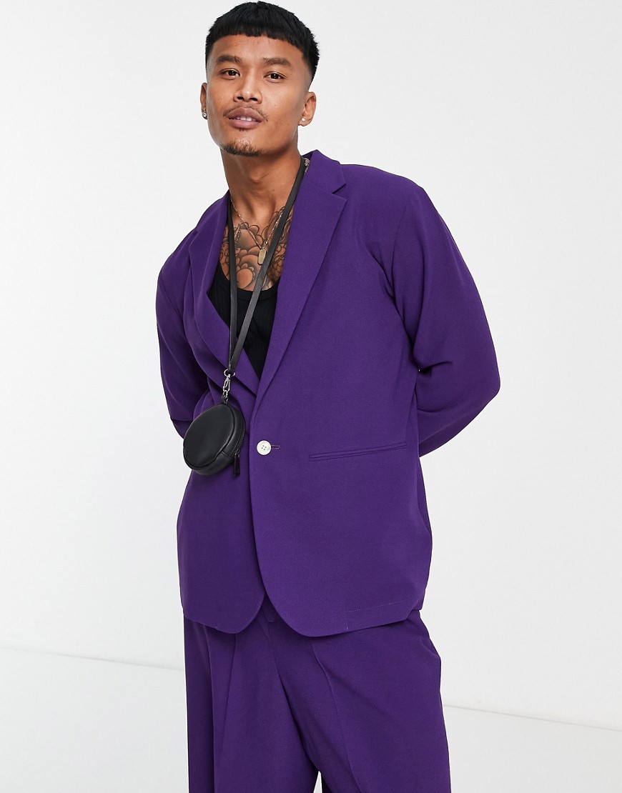 ASOS DESIGN soft tailored oversized suit jacket in dark purple crepe