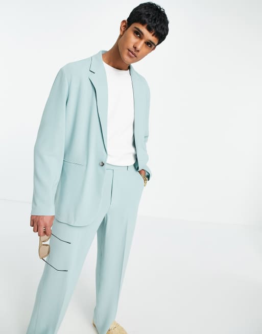 ASOS DESIGN soft tailored relaxed oversized suit jacket in pastel green  crepe