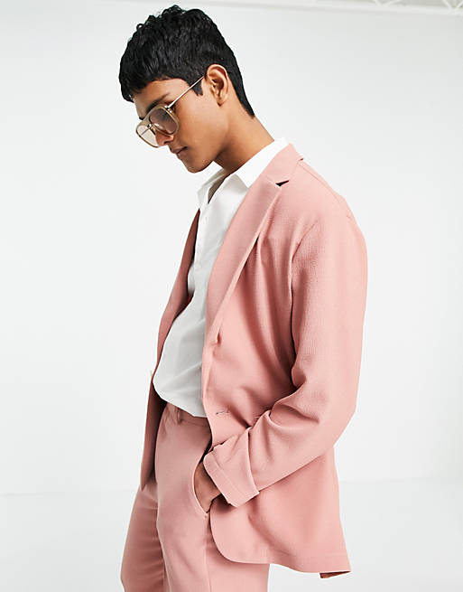 ASOS DESIGN soft tailored relaxed oversized suit jacket in pastel pink crepe