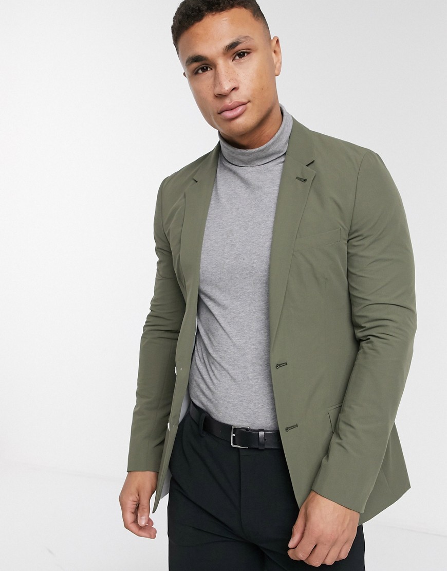 ASOS DESIGN soft tailored skinny blazer in khaki-Green