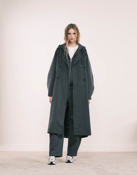 ASOS DESIGN soft tailored trench coat in charcoal - view 1