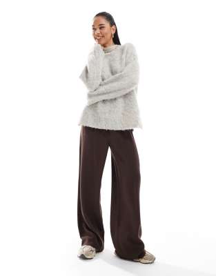 Asos Design Soft Tailored Wide Leg Pull On Pants In Chocolate-brown