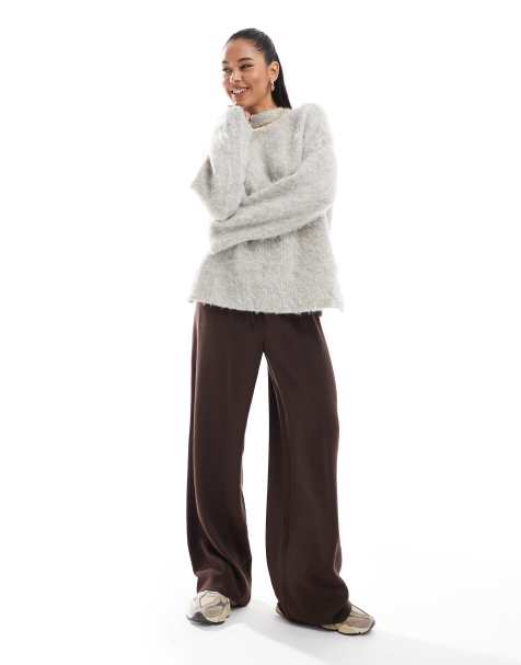 ASOS DESIGN soft tailored wide leg pull on trouser in chocolate