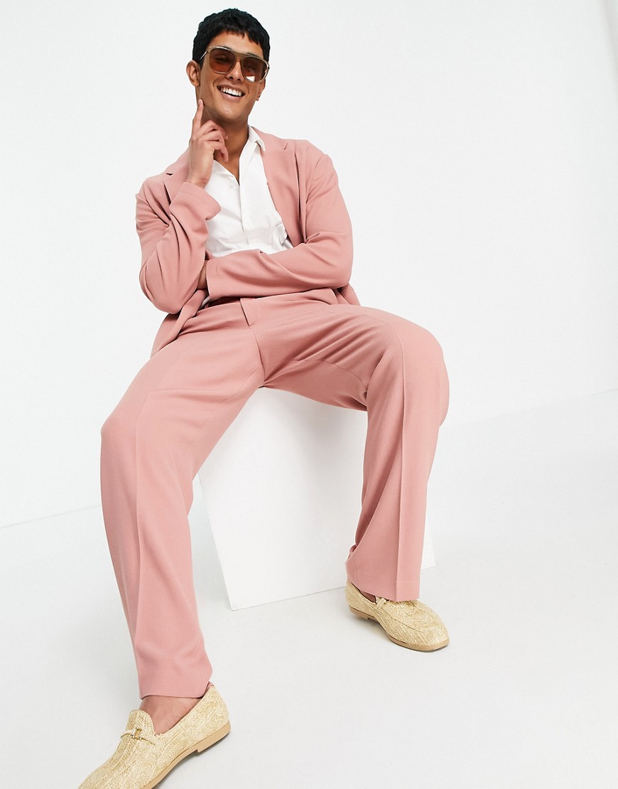 ASOS DESIGN soft tailored wide leg suit pants in pastel pink crepe