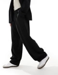 [ASOS DESIGN] ASOS DESIGN soft tailored wide suit pants in black seersucker W34 L34 BLACK